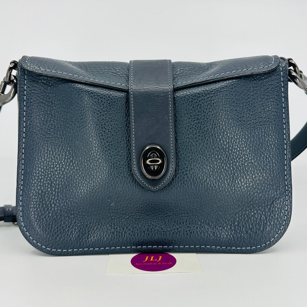 Coach Women's Page 27 Slate Blue Pebbled Leather Shoulder Bag Purse 29220 - Picture 2 of 12